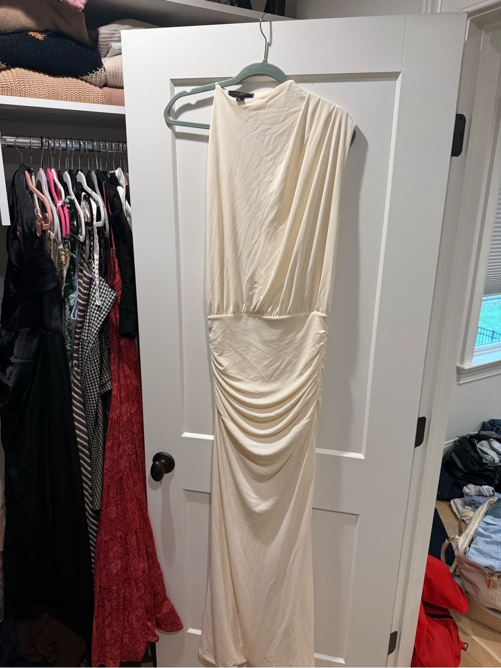 Club L London Cream Draped Halter Maxi Gown - Picture 3 of 5